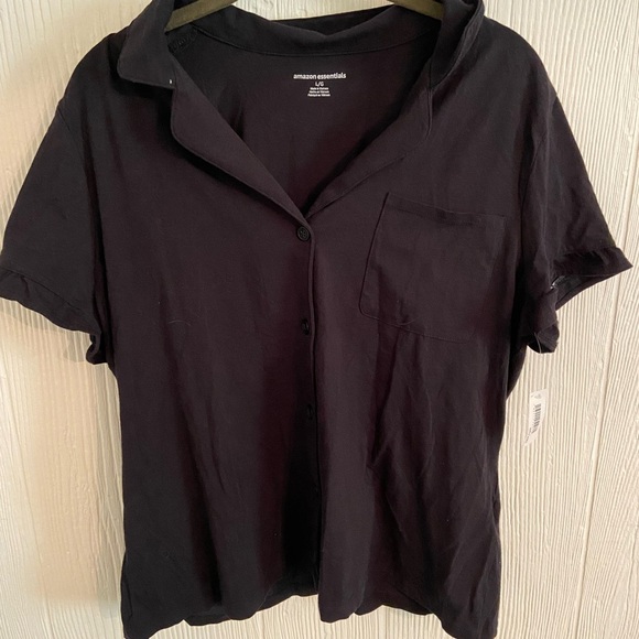 NWT Amazon Essentials Women's Cotton Modal Piped Notch Collar Pajama Top - Picture 3 of 4